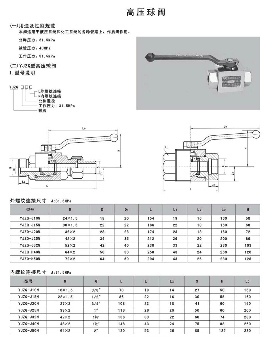 液壓高壓球閥結(jié)構(gòu)圖與尺寸表