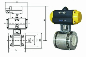 氣動陶瓷球閥,Q641TC氣動陶瓷球閥結構圖與尺寸表