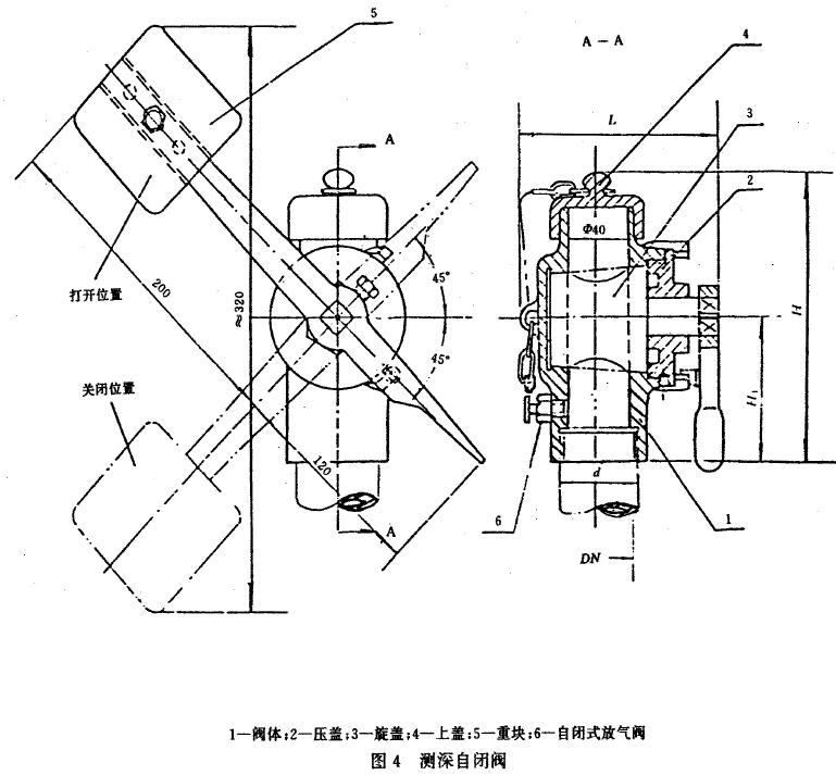 船用測(cè)深自閉閥CB/T3778-1999結(jié)構(gòu)圖與尺寸表